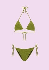 Bikini triangolo con slip regolabile verde lurex F**K Crazy