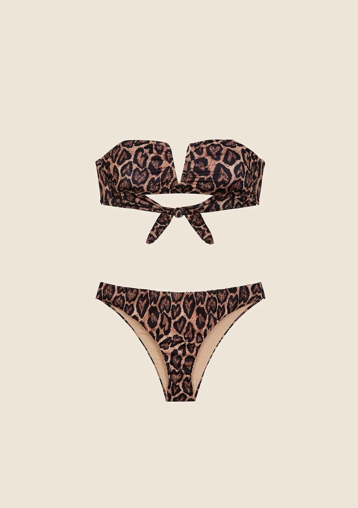 Bikini fascia a V con ferretto e slip fisso fantasia leopardata Amore F**K