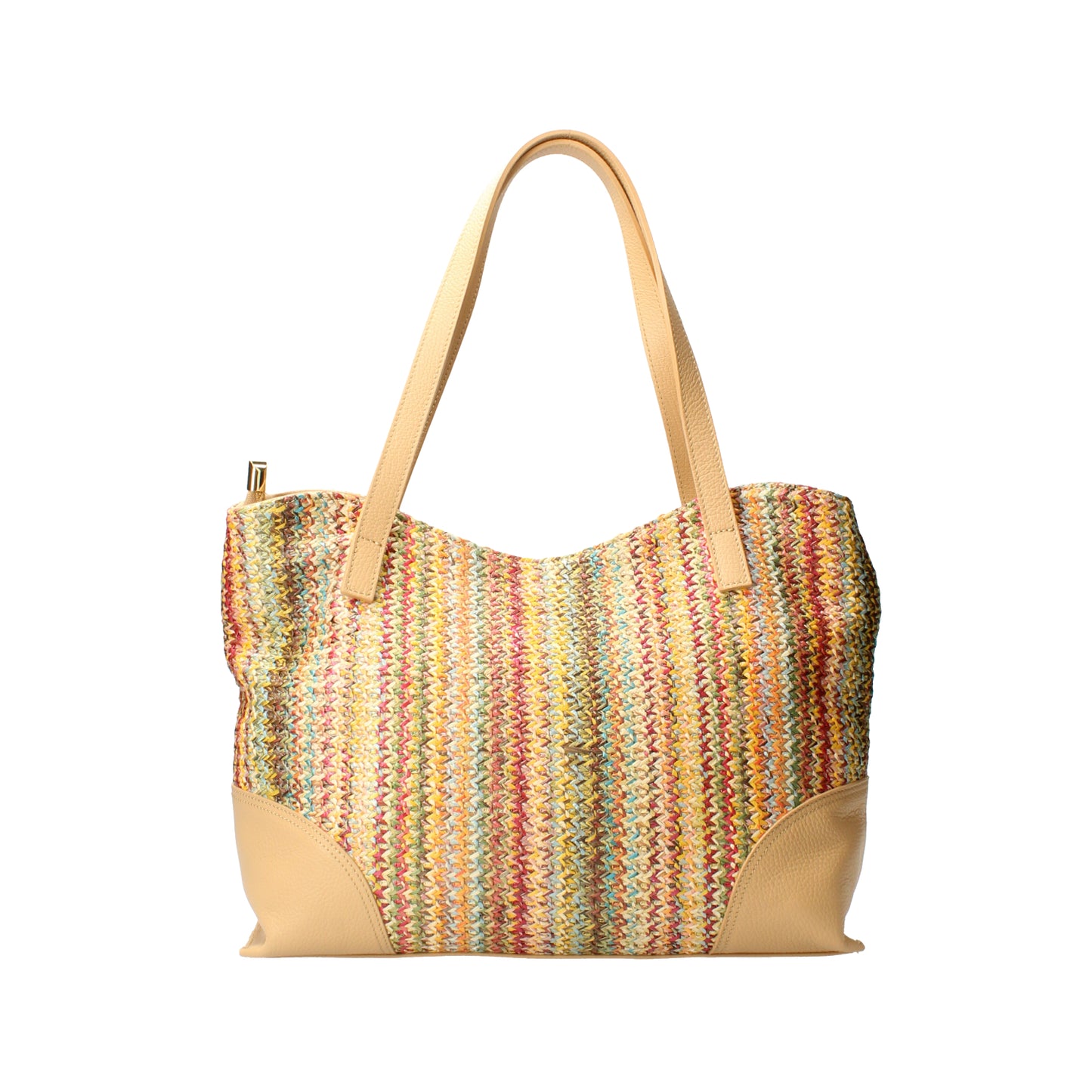 Borsa shopping multicolor in rafia e pelle con nappina MBRC