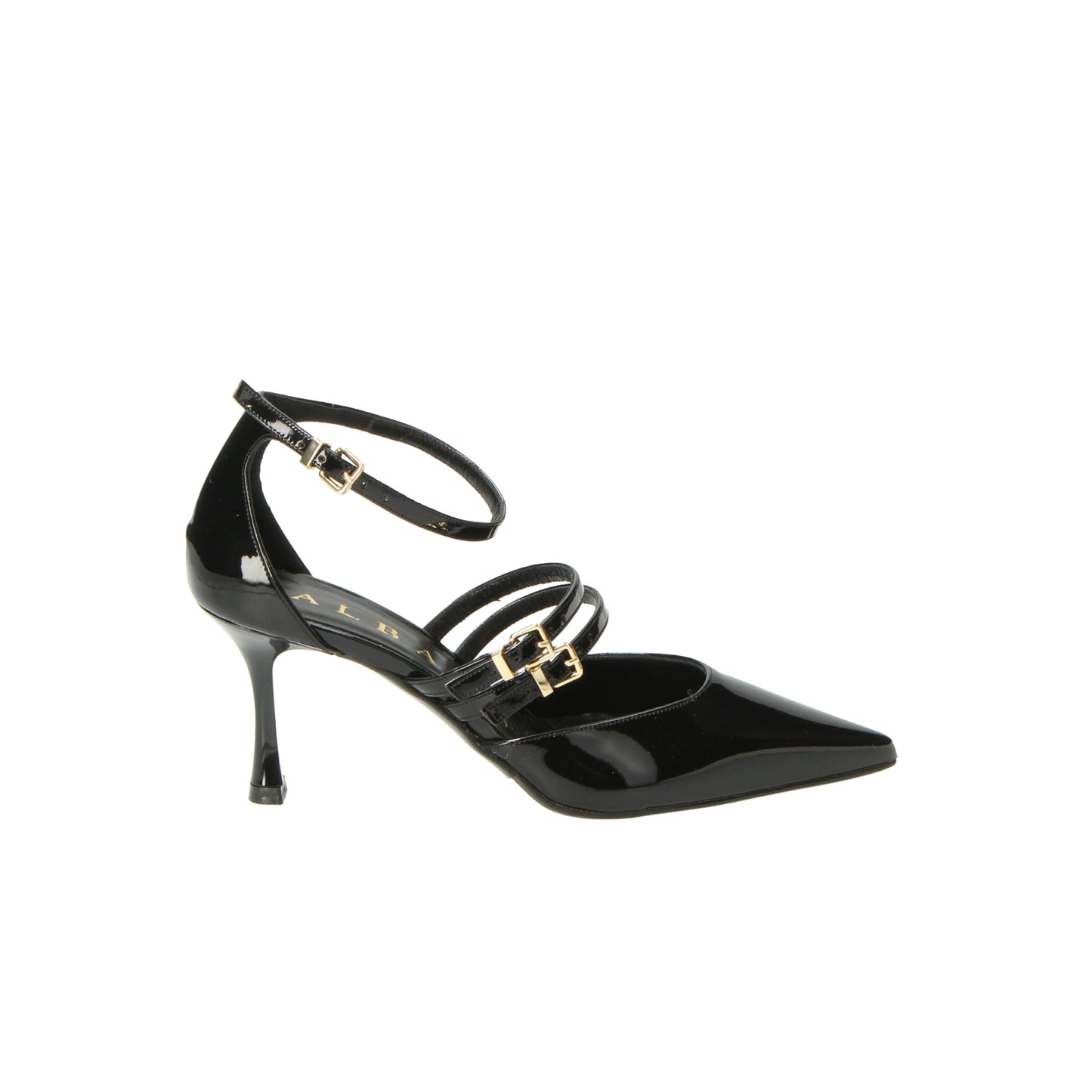 Décolleté nere in vernice dettagli oro Albano