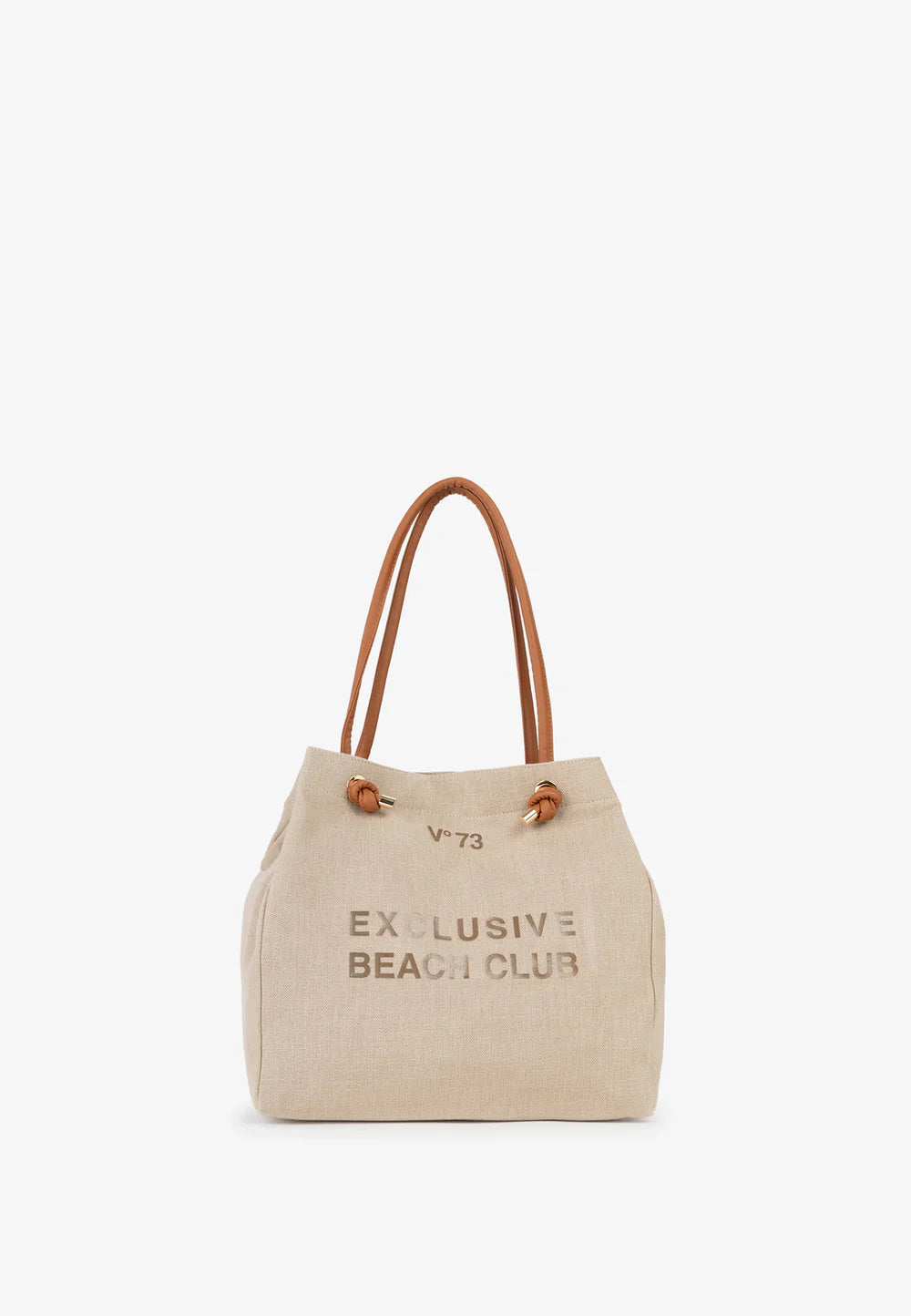 Borsa shopping ecrù effetto canvas e manici cuoio V73