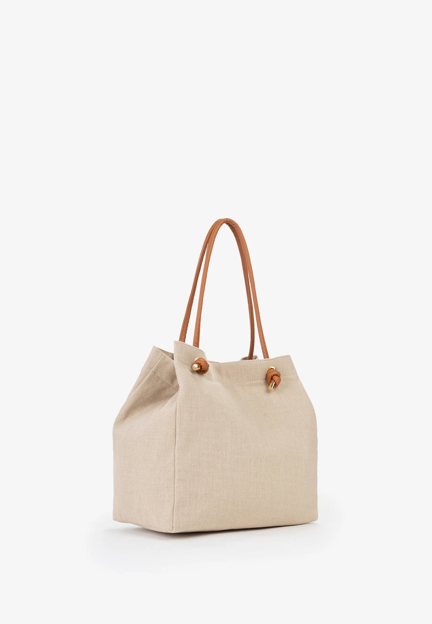 Borsa shopping ecrù effetto canvas e manici cuoio V73