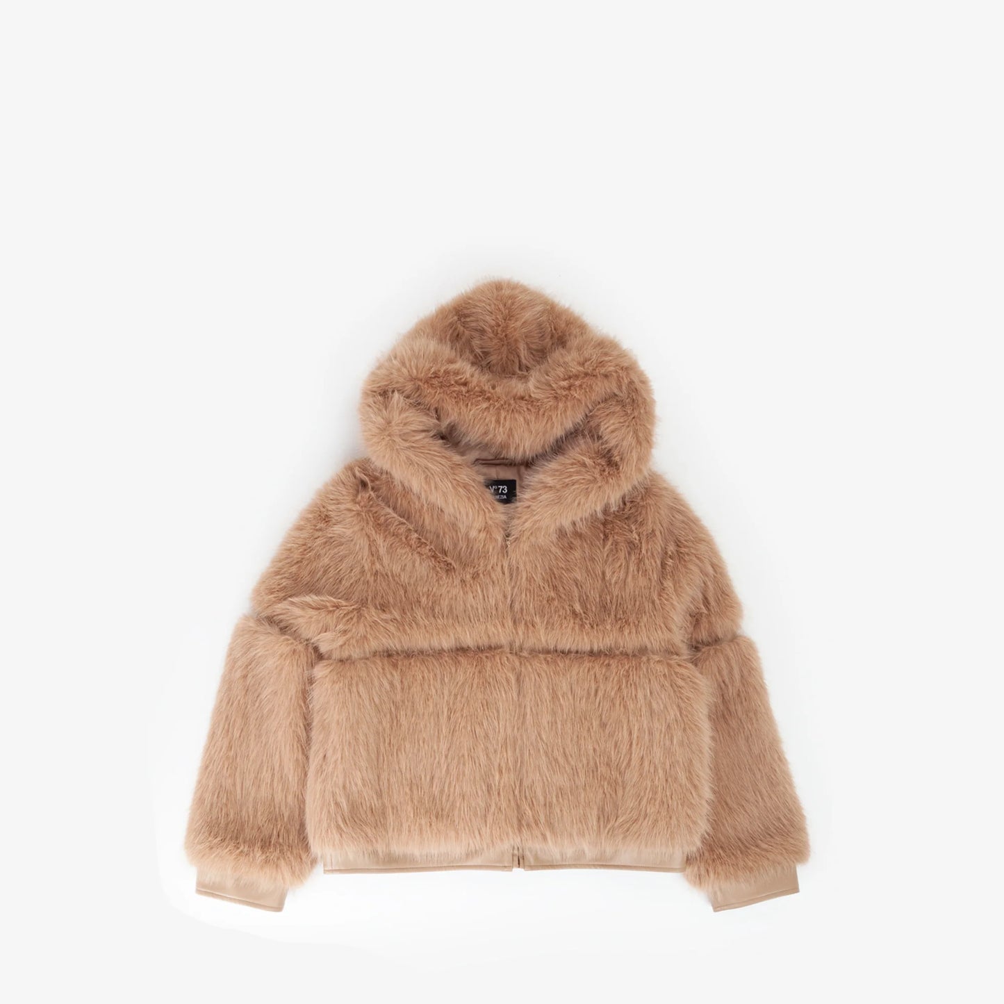 Pelliccia corta beige con cappuccio V73
