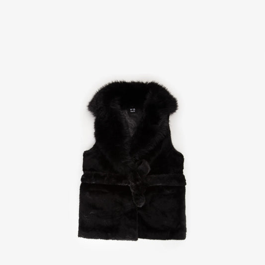 Gilet in ecopelliccia nera con cintura V73