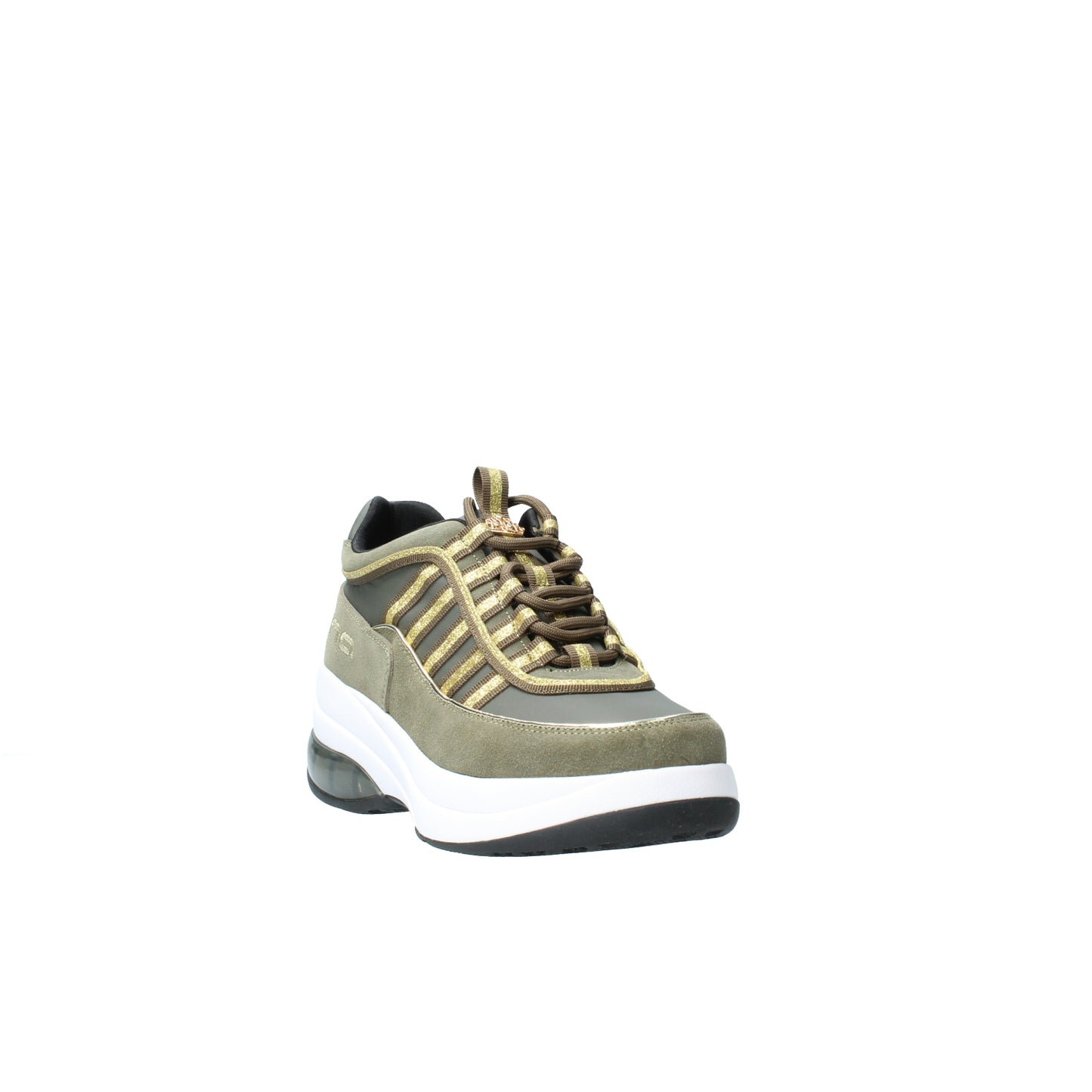 Sneakers up army green suede con zeppa Fornarina