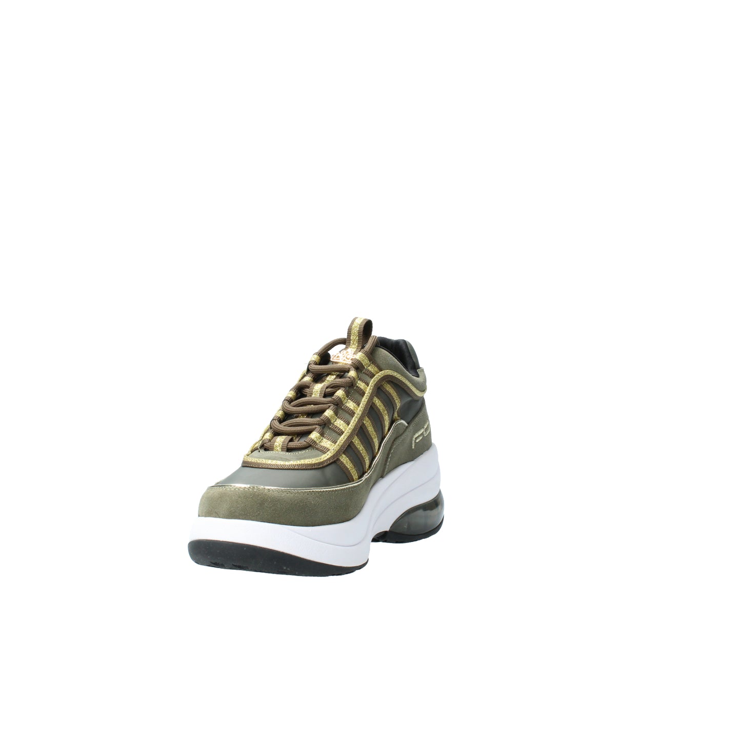 Sneakers up army green suede con zeppa Fornarina