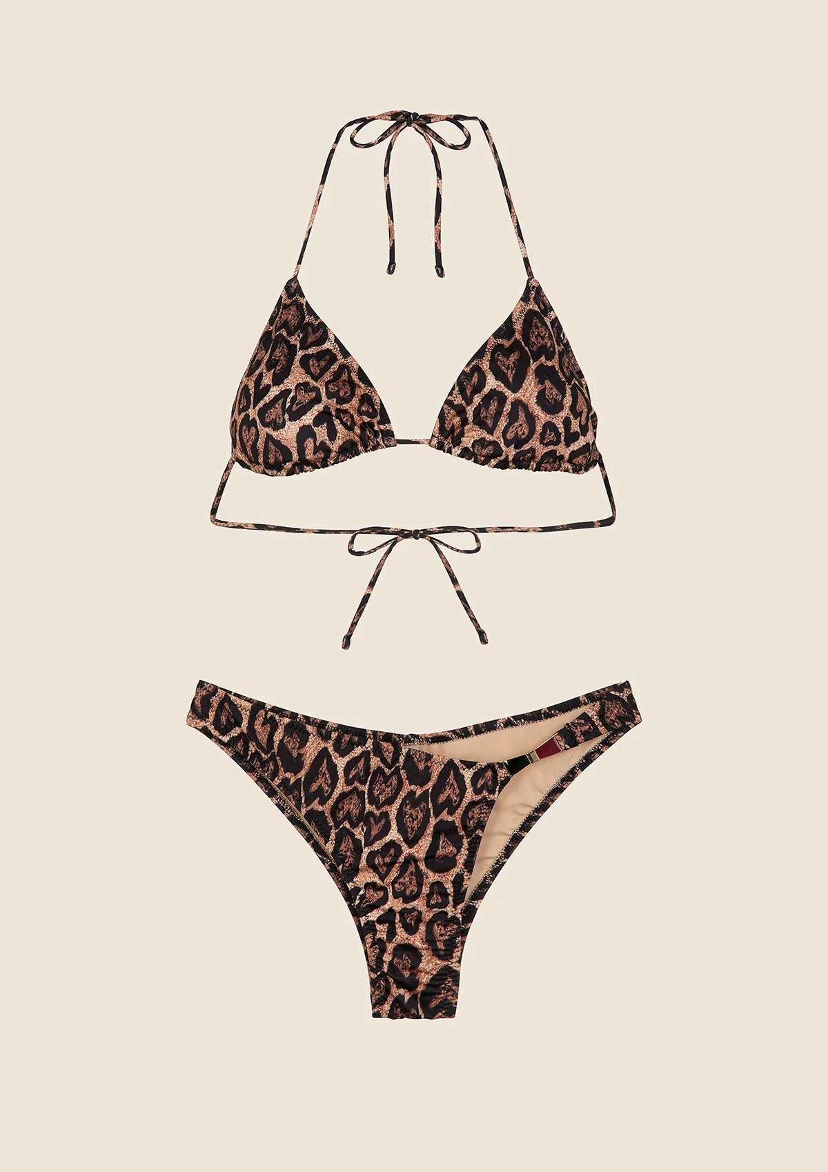 Bikini triangolo con slip fisso fantasia leopardata Amore F**K