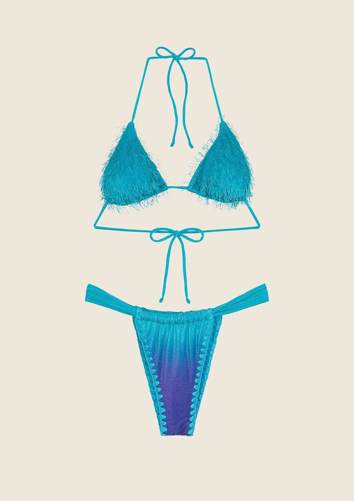 Bikini triangolo con slip brasiliano fisso azzurro e viola Visionary dose F**K