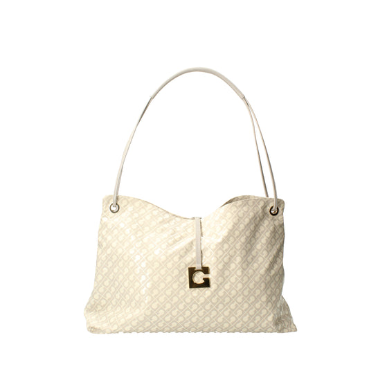 Borsa a spalla avorio softy con dettaglio logo oro Gherardini