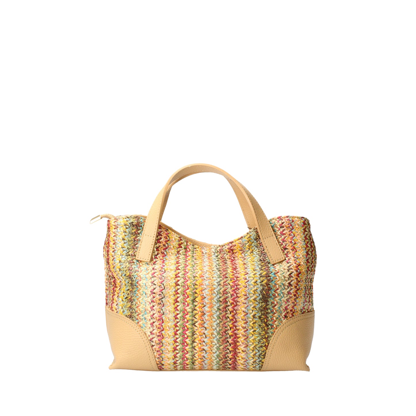 Borsa a mano multicolor in rafia e pelle con nappina MBRC