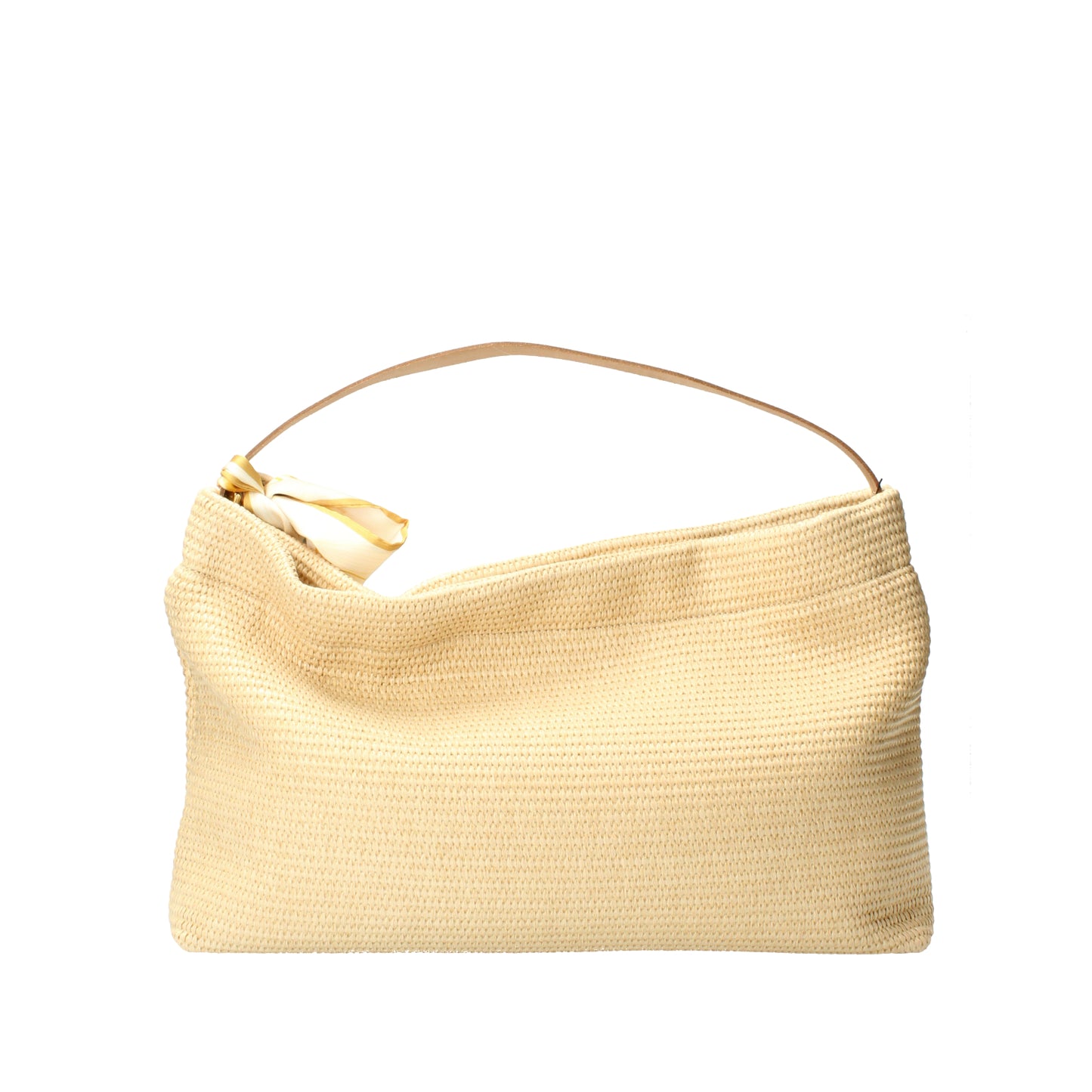 Borsa a spalla beige in rafia con foulard MBRC