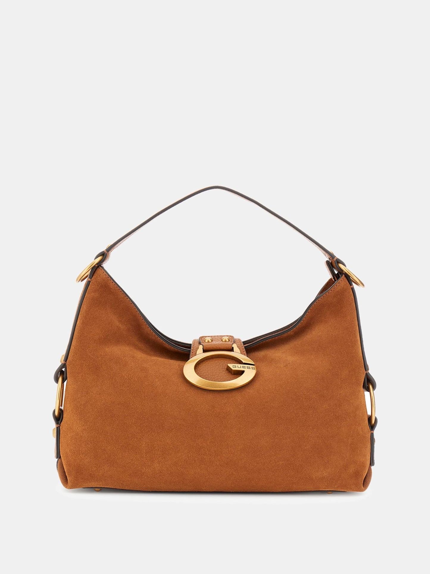 Borsa a spalla in pelle scamosciata cognac linea Camden Guess