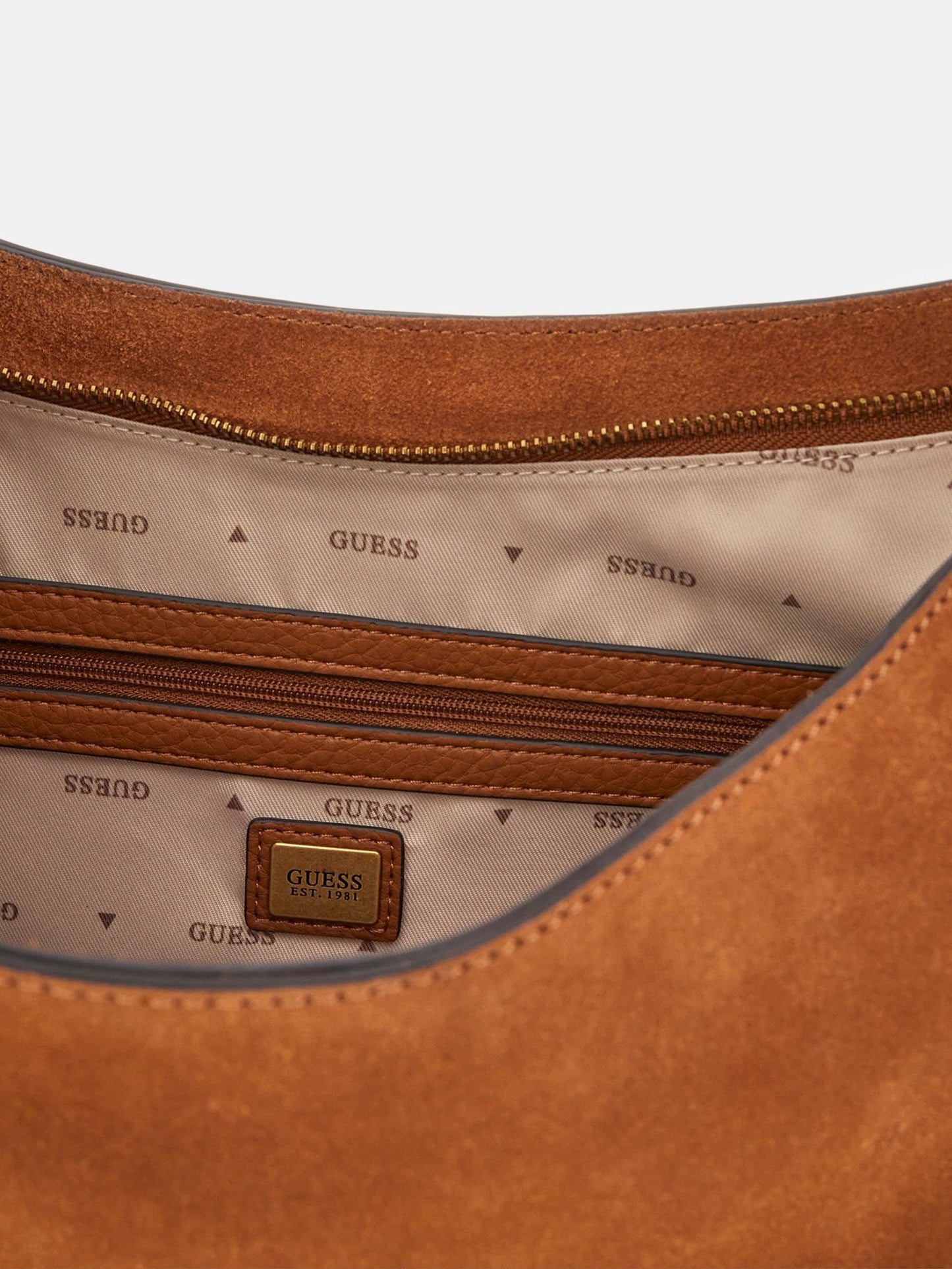 Borsa a spalla in pelle scamosciata cognac linea Camden Guess