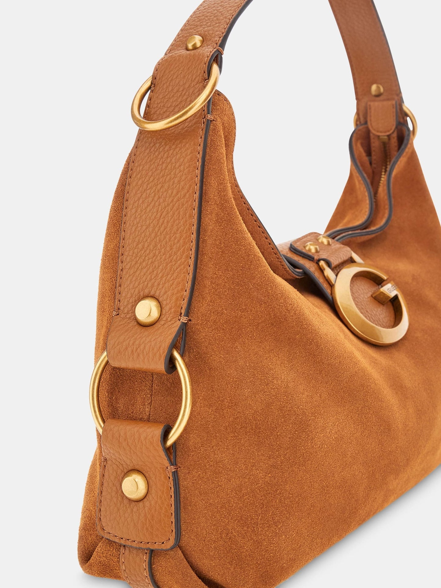 Borsa a spalla in pelle scamosciata cognac linea Camden Guess